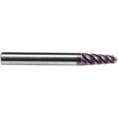 Emuge - 4° Taper Angle per Side, 9.7mm Small End Diam, 32mm LOC, Solid Carbide 6 Flute Tapered Ball End Mill - TiAlN Finish, 108mm OAL, 12mm Shank Diam, Spiral Flute, 38° Helix - USA Tool & Supply