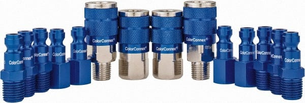 Legacy - 14 Piece 1/4" Body 1/4 NPT 300 psi Steel/Aluminum Tru-Flate Automotive Pneumatic Coupling Plug Set - USA Tool & Supply