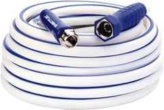 Legacy - 50' Long Marine/RV Hose - 5/8" Diam, 3/4" GHT, Hi-Tec Polymer, 150 psi, All Season, White with Blue Stripe - USA Tool & Supply