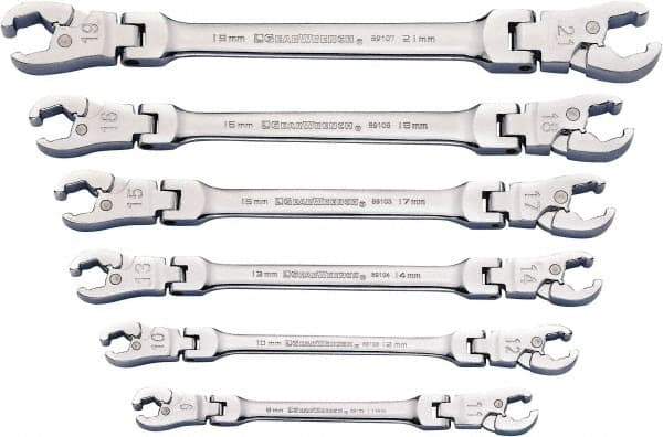 GearWrench - 6 Piece, 9mm to 21mm, Flare Nut Wrench Set - Metric Measurement Standard, Chrome Finish - USA Tool & Supply