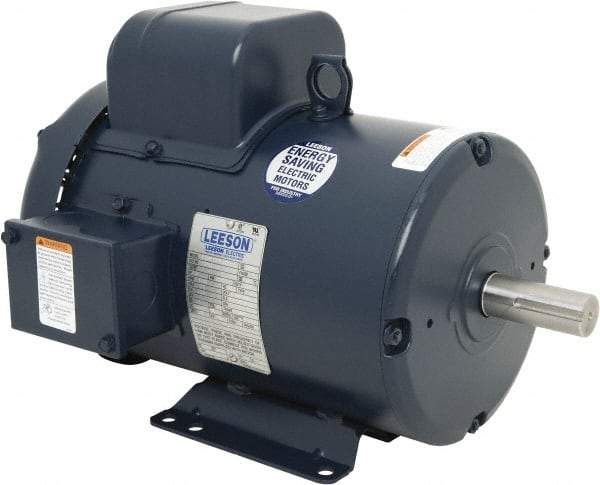 Leeson - 5 Max hp, 3,600 Max RPM, Capacitor Start Electric AC DC Motor - 230 V Input, Single Phase, 184T Frame, 1-1/8" Shaft Diam, Rigid Base Mount, TEFC Enclosure - USA Tool & Supply