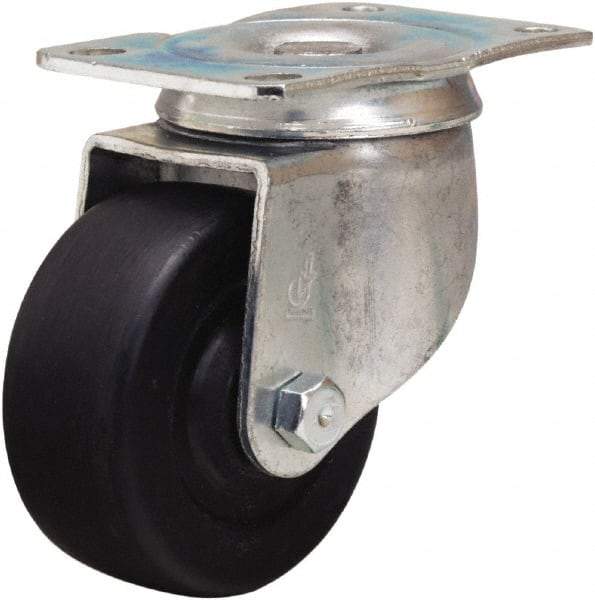 Hamilton - 3" Diam x 1-1/4" Wide x 4" OAH Top Plate Mount Swivel Caster - Hard Rubber, 210 Lb Capacity, Self-Lubricating Bearing, 2-1/2 x 3-3/4" Plate - USA Tool & Supply