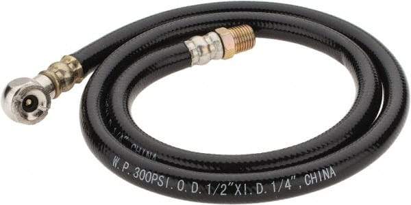 PRO-SOURCE - 1/4" ID x 1/2" OD 3' Long Air Tank Hose - Tire Chuck Ends, 300 Working psi, 158°, 1/4" Fitting, Black - USA Tool & Supply