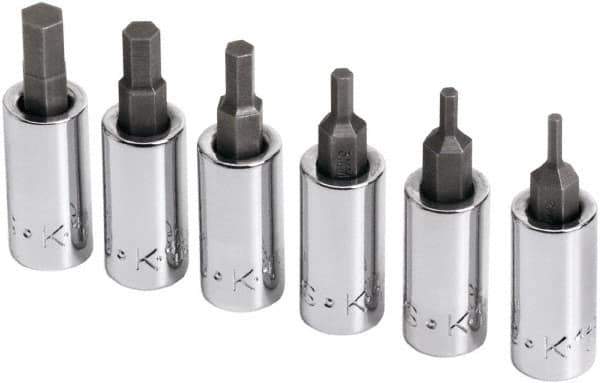 SK - 6 Piece 1/4" Drive Metric Hex Bit Socket Set - 2 to 6mm Hex - USA Tool & Supply