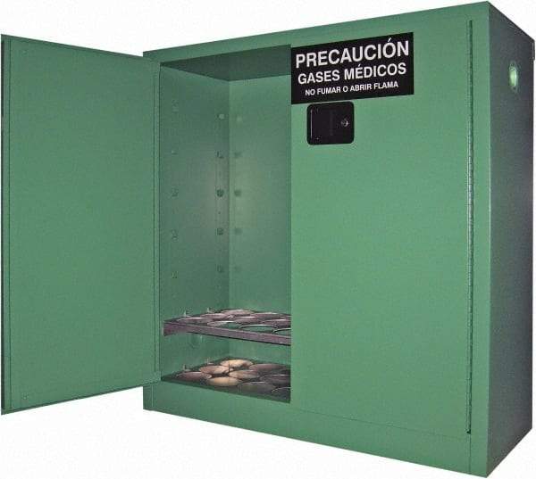 Securall Cabinets - 2 Door, Green Steel Standard Safety Cabinet for Flammable and Combustible Liquids - 44" High x 43" Wide x 18" Deep, Manual Closing Door, 3 Point Key Lock, D, E Cylinder Capacity - USA Tool & Supply