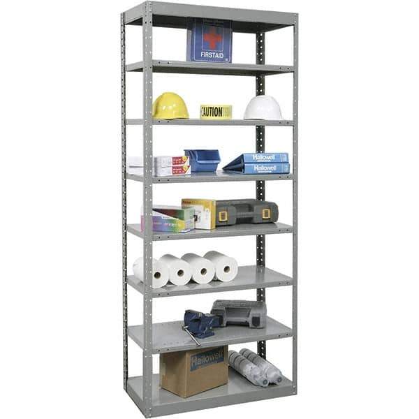 Hallowell - 8 Shelf Starter Heavy-Duty Open Steel Shelving - 800 Lb Capacity, 36" Wide x 87" High x 12" Deep, Gray - USA Tool & Supply