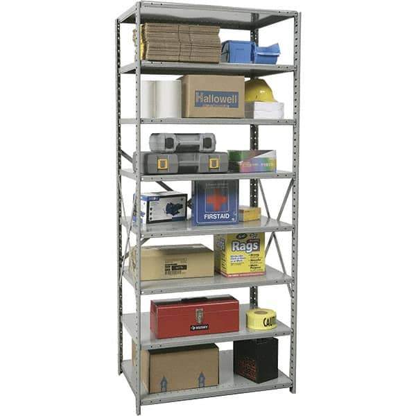 Hallowell - 8 Shelf Starter Medium-Duty Open Steel Shelving - 500 Lb Capacity, 36" Wide x 87" High x 12" Deep, Gray - USA Tool & Supply