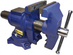 Interstate - 5" Jaw Width x 4-15/16" Jaw Opening Capacity, 2.64" Throat Depth, Bench & Pipe Combination Vise - 19/32 to 2.52" Pipe Capacity, Swivel Base, Bolt Down Attachment, Cast Iron - USA Tool & Supply