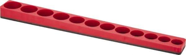 Made in USA - 12 Piece Capacity Magnetic Shallow Socket Holder - 3/8" Drive, Red - USA Tool & Supply