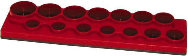 Made in USA - 12 Piece Capacity Magnetic Shallow Socket Holder - 1/2" Drive, Red - USA Tool & Supply