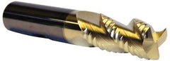 Accupro - 1/2" Diam, Coarse Pitch, 5/8" LOC, 3 Flute Solid Carbide 0.06" Corner Radius Roughing End Mill - ZrN Finish, 2-1/2" OAL, 1/2" Shank Diam, Single End, Centercutting, 30° Helix - USA Tool & Supply