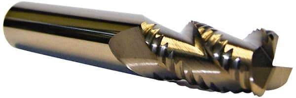 Accupro - 1/2" Diam, Coarse Pitch, 1" LOC, 3 Flute Solid Carbide 0.06" Corner Radius Roughing End Mill - Uncoated, 3" OAL, 1/2" Shank Diam, Single End, Centercutting, 30° Helix - USA Tool & Supply