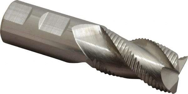 Accupro - 1" Diam, Coarse Pitch, 1-3/4" LOC, 3 Flute Solid Carbide 0.06" Corner Radius Roughing End Mill - Uncoated, 4" OAL, 1" Shank Diam, Single End, Centercutting, 30° Helix - USA Tool & Supply