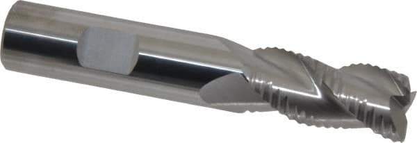 Accupro - 5/8" Diam, Coarse Pitch, 1-1/4" LOC, 3 Flute Solid Carbide 0.06" Corner Radius Roughing End Mill - Uncoated, 3-1/2" OAL, 5/8" Shank Diam, Single End, Centercutting, 30° Helix - USA Tool & Supply