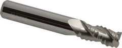 Accupro - 5/16" Diam, Coarse Pitch, 1/2" LOC, 3 Flute Solid Carbide 0.045" Corner Radius Roughing End Mill - Uncoated, 2" OAL, 5/16" Shank Diam, Single End, Centercutting, 30° Helix - USA Tool & Supply