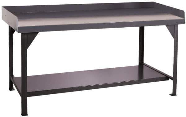 Durham - 72 Wide x 30" Deep x 35" High, Cold-Rolled Steel Workbench with Lower Shelf - Flat Top, Rounded Edge, Fixed Legs With Pre-Drill Holes for Anchoring - USA Tool & Supply