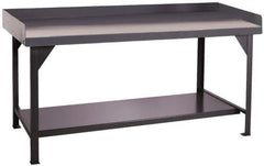 Durham - 60 Wide x 30" Deep x 35" High, Cold-Rolled Steel Workbench with Lower Shelf - Flat Top, Rounded Edge, Fixed Legs With Pre-Drill Holes for Anchoring - USA Tool & Supply