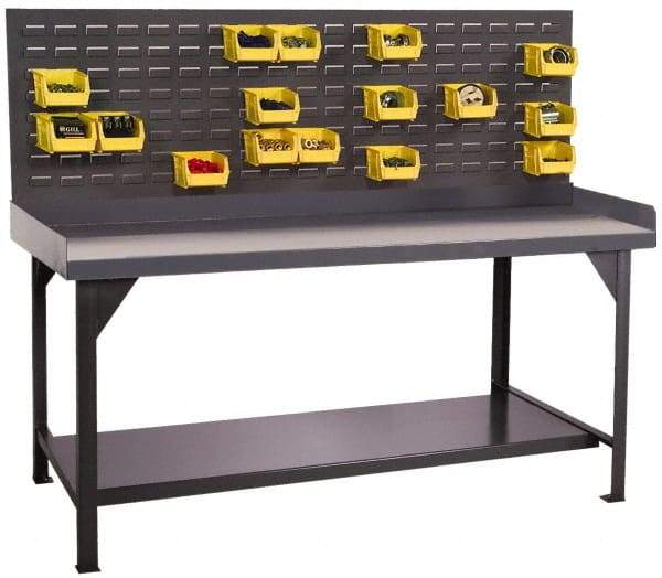 Durham - 60 Wide x 30" Deep x 47" High, Cold-Rolled Steel Workbench with Louvered Panel - Flat Top, Rounded Edge, Fixed Legs With Pre-Drill Holes for Anchoring - USA Tool & Supply