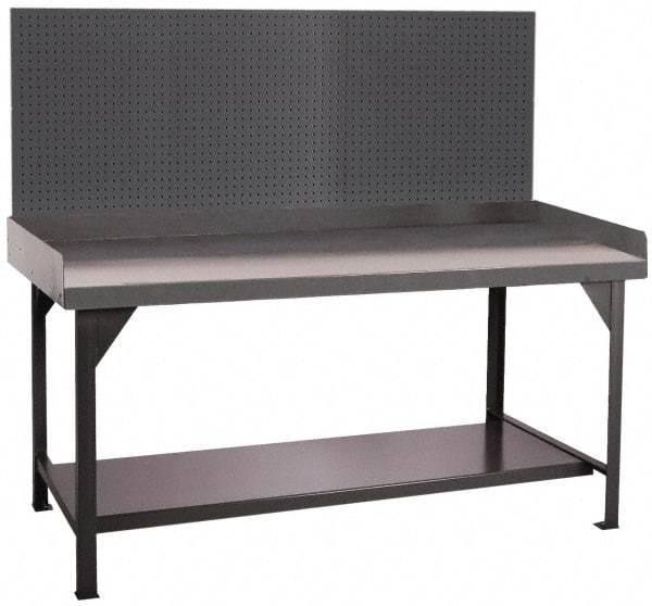 Durham - 60 Wide x 30" Deep x 47" High, Cold-Rolled Steel Workbench with Pegboard - Flat Top, Rounded Edge, Fixed Legs With Pre-Drill Holes for Anchoring - USA Tool & Supply