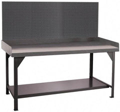 Durham - 60 Wide x 30" Deep x 47" High, Cold-Rolled Steel Workbench with Pegboard - Flat Top, Rounded Edge, Fixed Legs With Pre-Drill Holes for Anchoring - USA Tool & Supply