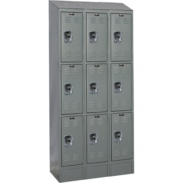 Hallowell - 9 Door, 3 Tier, Ready-Built Wardrobe & Box Lockers - USA Tool & Supply