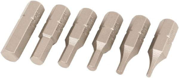 Wiha - 6 Piece, 1/4" Drive Screwdriver Insert Bit Set - 1/16 to 3/16" Hex - USA Tool & Supply