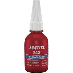 Loctite - 10 mL Bottle, Blue, Medium Strength Liquid Threadlocker - Series 243, 24 hr Full Cure Time, Hand Tool, Heat Removal - USA Tool & Supply