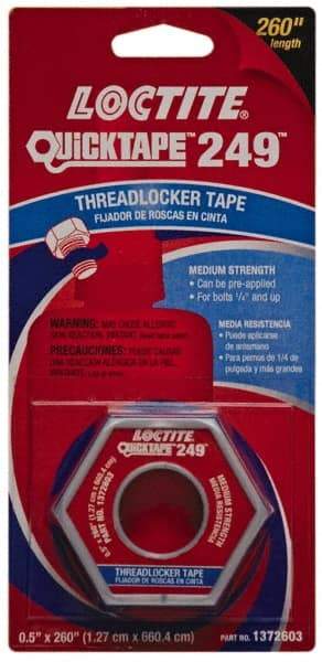 Loctite - Blue, Medium Strength Tape Threadlocker - Series 249, 24 hr Full Cure Time, Hand Tool, Heat Removal - USA Tool & Supply