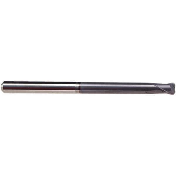 Emuge - 1.5mm Diam, 2.5mm LOC, 2 Flute Solid Carbide Roughing & Finishing End Mill - TiAlN Finish, 80mm OAL, 6mm Shank Diam, Cylindrical Shank, 30° Helix, Extra Long Length - USA Tool & Supply