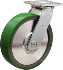 Hamilton - 8" Diam x 2" Wide x 9-1/2" OAH Top Plate Mount Swivel Caster - Polyurethane Mold onto Cast Iron Center, 900 Lb Capacity, Sealed Precision Ball Bearing, 4 x 4-1/2" Plate - USA Tool & Supply