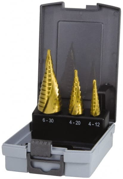 Hertel - 30mm Max, 118° Point, TiN Finish, High Speed Steel Step Drill Bit Set - USA Tool & Supply