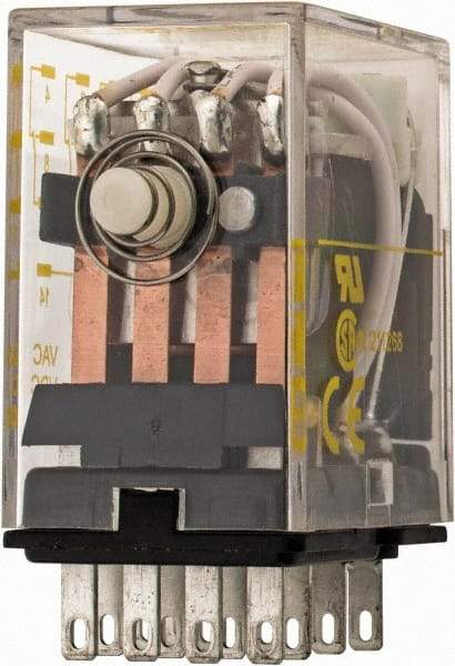 Square D - 2/3 hp at 120/240 Volt, Electromechanical Plug-in General Purpose Relay - 5 Amp at 240 VAC, 4PDT, 120 VAC at 50/60 Hz - USA Tool & Supply