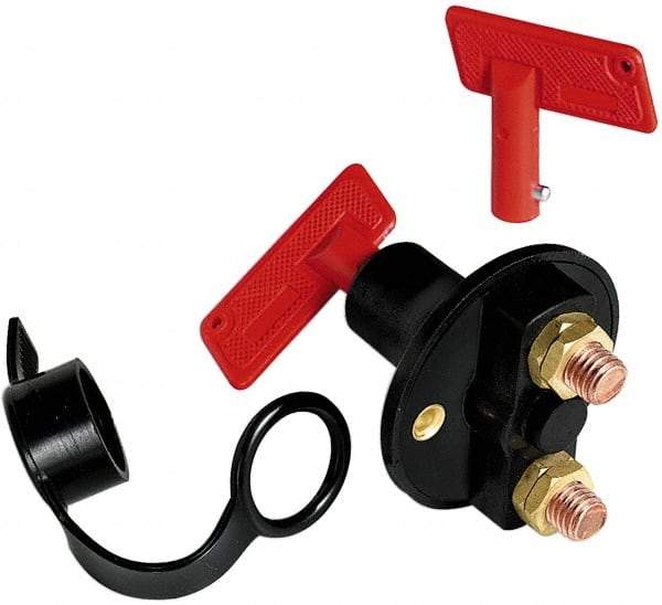 Battery Doctor - 1 Position, 12 Volt, 100 Continuous Amp, Water Resistant Inline Battery Switch - Battery Knife Switch Sequence, 1 Switch, Gold - USA Tool & Supply