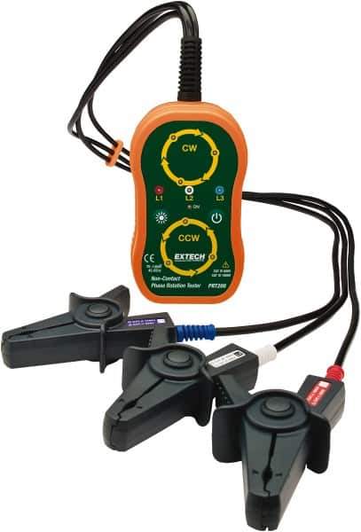 Extech - 3 Phase, 75 to 1,000 VAC, 45 to 65 Hz, 14 to 122°F, LED Display Phase Rotation Tester - AA, Includes (4) AA Batteries, Pouch Case, Test Leads with Large Color-Coded Alligator Clips, CAT III 600 V, CE, EN 61010-1 - USA Tool & Supply