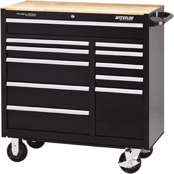 Waterloo - 11 Drawer 3,500 Lb Capacity Steel Tool Roller Cabinet - 41-1/4" Wide x 42-1/4" High x 18" Deep, Ball Bearing Drawer Slides, Black - USA Tool & Supply