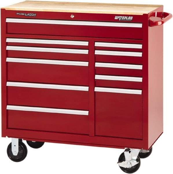 Waterloo - 11 Drawer 3,500 Lb Capacity Steel Tool Roller Cabinet - 41-1/4" Wide x 42-1/4" High x 18" Deep, Ball Bearing Drawer Slides, Red - USA Tool & Supply