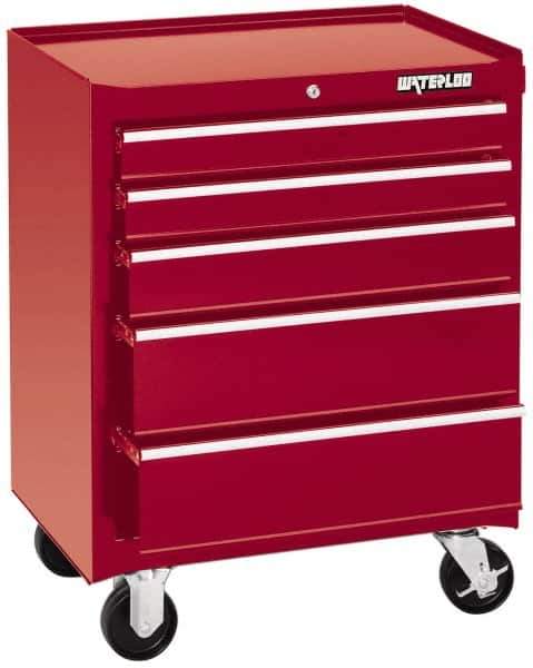 Waterloo - 5 Drawer 1,100 Lb Capacity Steel Tool Roller Cabinet - 26-1/2" Wide x 34-1/2" High x 18" Deep, Ball Bearing Drawer Slides, Red - USA Tool & Supply