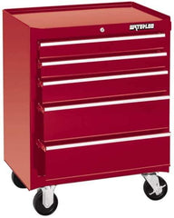 Waterloo - 5 Drawer 1,100 Lb Capacity Steel Tool Roller Cabinet - 26-1/2" Wide x 34-1/2" High x 18" Deep, Ball Bearing Drawer Slides, Red - USA Tool & Supply
