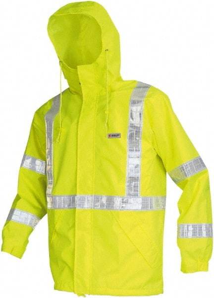 MCR Safety - Size 2XL, Lime, Rain Jacket - 2 Pockets, Packable Hood - USA Tool & Supply