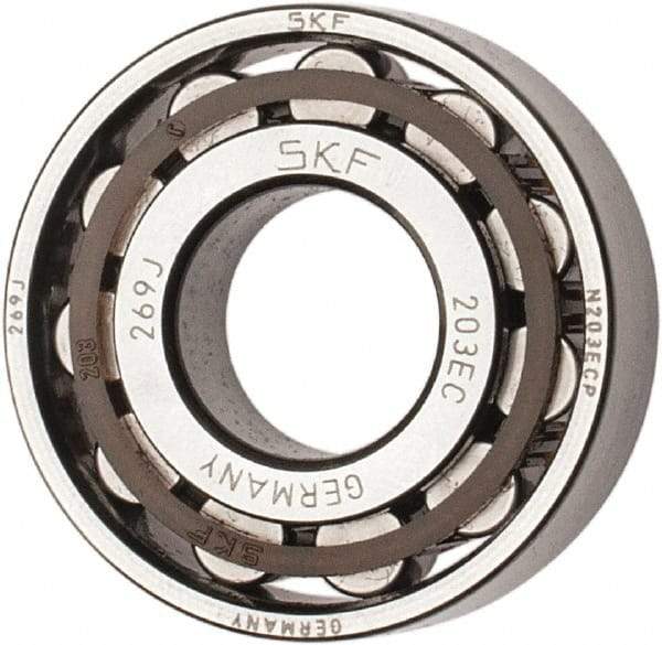 SKF - 17mm Bore Diam, 40mm Outside Diam, 12mm Wide Cylindrical Roller Bearing - 17,200 N Dynamic Capacity, 14,300 Lbs. Static Capacity - USA Tool & Supply