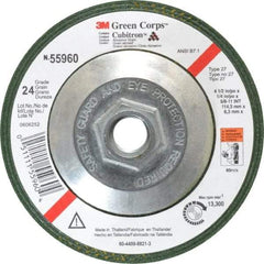3M - 24 Grit, 4-1/2" Wheel Diam, 1/4" Wheel Thickness, Type 27 Depressed Center Wheel - Ceramic, 13,300 Max RPM, Compatible with Angle Grinder - USA Tool & Supply