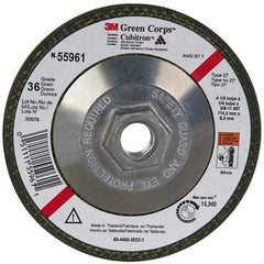 3M - 36 Grit, 4-1/2" Wheel Diam, 1/4" Wheel Thickness, Type 27 Depressed Center Wheel - Ceramic, 13,300 Max RPM, Compatible with Angle Grinder - USA Tool & Supply