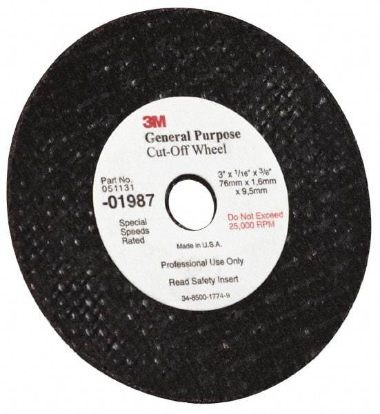 3M - 6" Aluminum Oxide Cutoff Wheel - 0.045" Thick, 7/8" Arbor, 10,200 Max RPM, Use with Angle Grinders - USA Tool & Supply