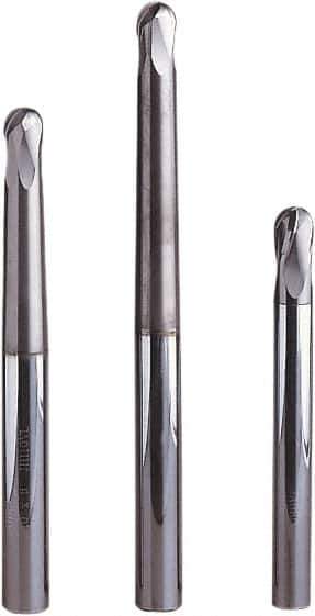 Seco - 8mm Diam, 8mm LOC, 4 Flute Solid Carbide Ball End Mill - MEGA-64 Finish, Single End, 85mm OAL, 8mm Shank Diam, Spiral Flute - USA Tool & Supply