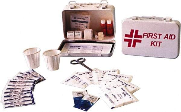 Ability One - 30 Piece, 30 Person, Multipurpose/Auto/Travel First Aid Kit - Metal Case - USA Tool & Supply