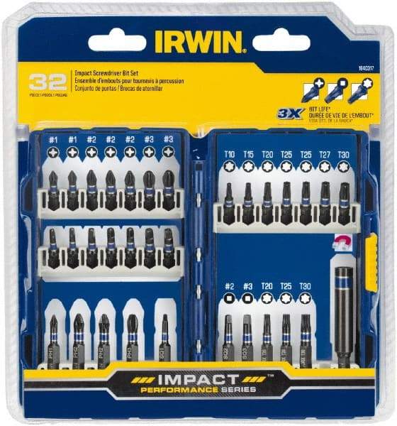 Irwin - 32 Piece, Phillips, Square, Torx Handle, Drive Set - #1 to #3 - USA Tool & Supply