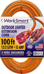Value Collection - 100', 12/3 Gauge/Conductors, Orange/Blue Outdoor Extension Cord - 1 Receptacle, 15 Amps, UL SJTW, NEMA 5-15P - USA Tool & Supply