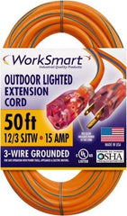 Value Collection - 50', 12/3 Gauge/Conductors, Orange/Blue Outdoor Extension Cord - 1 Receptacle, 15 Amps, UL SJTW, NEMA 5-15P - USA Tool & Supply