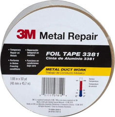 3M - 2" x 50 Yds Silver Foil Tape - 2.7 mil, Acrylic Adhesive, Aluminum Foil Backing, 10 Lb/ln Tensile Strength, -30°F to 260°F, Series 3381 - USA Tool & Supply