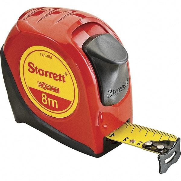 Starrett - 26' x 1" Yellow Blade Tape Measure - 1mm Graduation, S6 Graduation Style, Red Case - USA Tool & Supply
